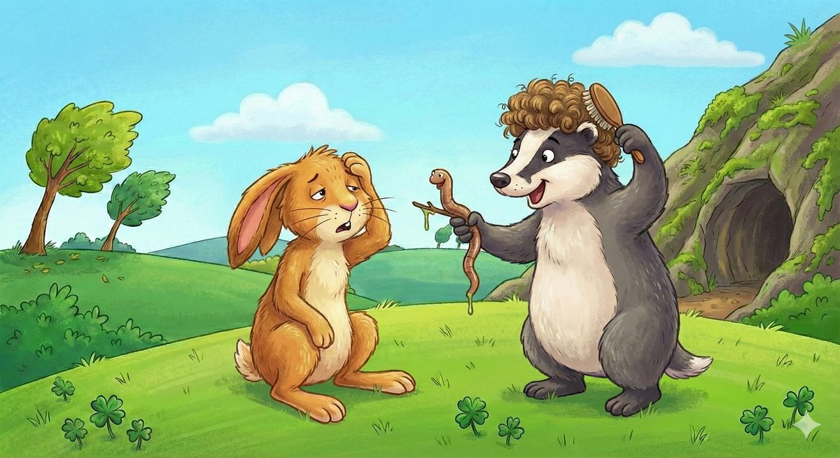 Page 2: Mick meeting Bridget the badger outside her sett on the mountainside